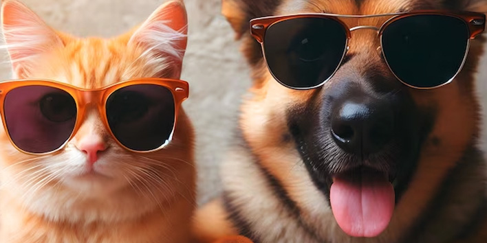 image of a cat and dog wearing sun glasses